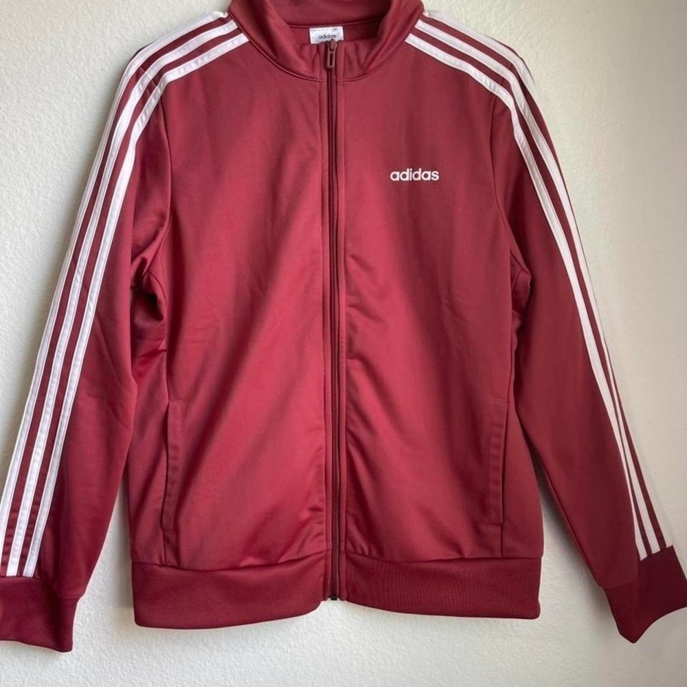 Adidas wine, burgundy zip jacket with white stripes Size L athleisure sportswear